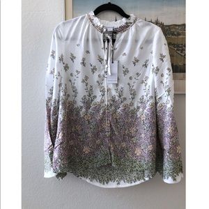 LOVE RICHE Floral Tie-Neck Blouse NWT
